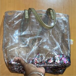 Packed Party Clear Tote with Gold Handles and Confetti